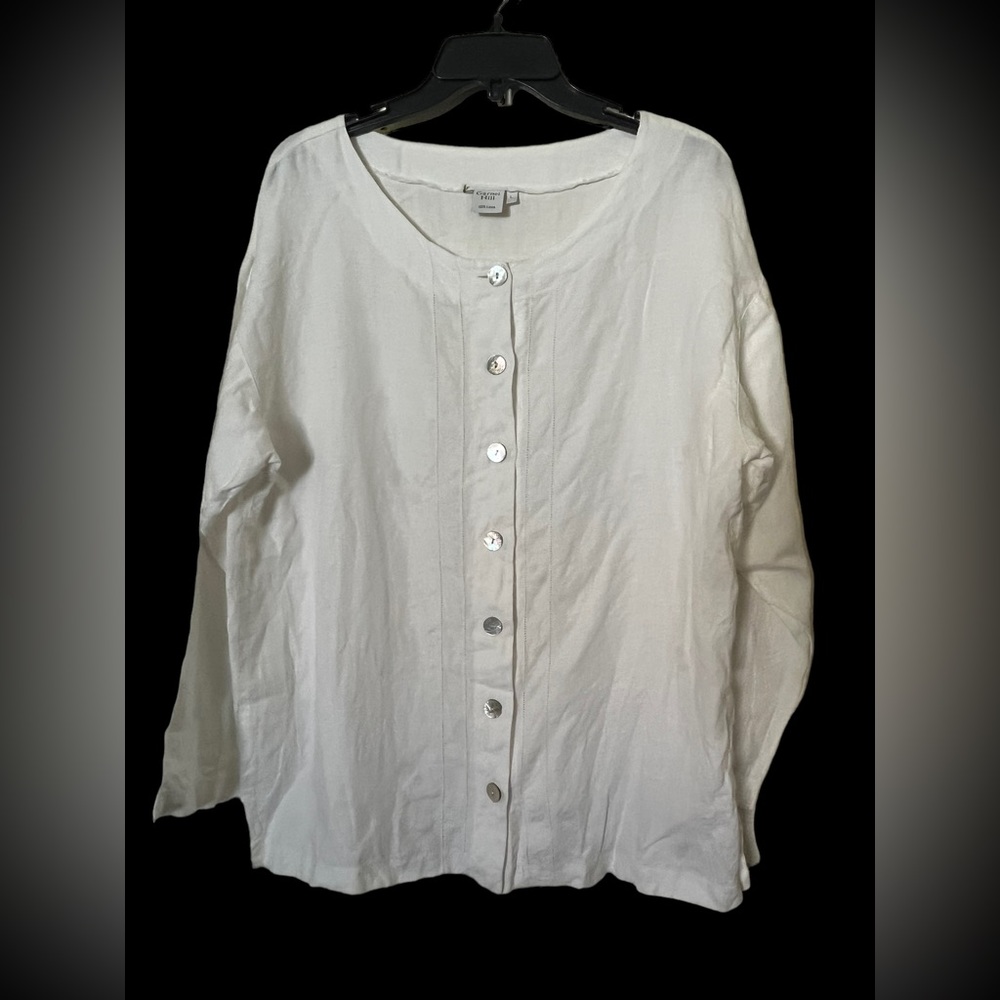 Garnet hill 100% linen abalone button up size large